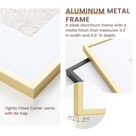 Fun Memories 24x30 Gold Frame, 24 x 30 Metal Poster Frame with Mat for 18x24 Photo - High Definition Plexiglass - Vertical and Horizontal Display - Wall Hook Hanging Hardware Included -Set of 1