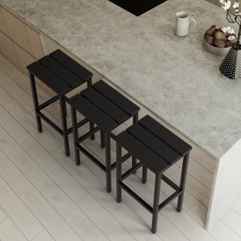 JEAREY Bar Stools Set of 2 Kitchen Square Height Stools Breakfast Barstools Bar Chairs with Sturdy Steel Frame and Footrest for Dining Room Kitchen Party Easy Assembly, Black