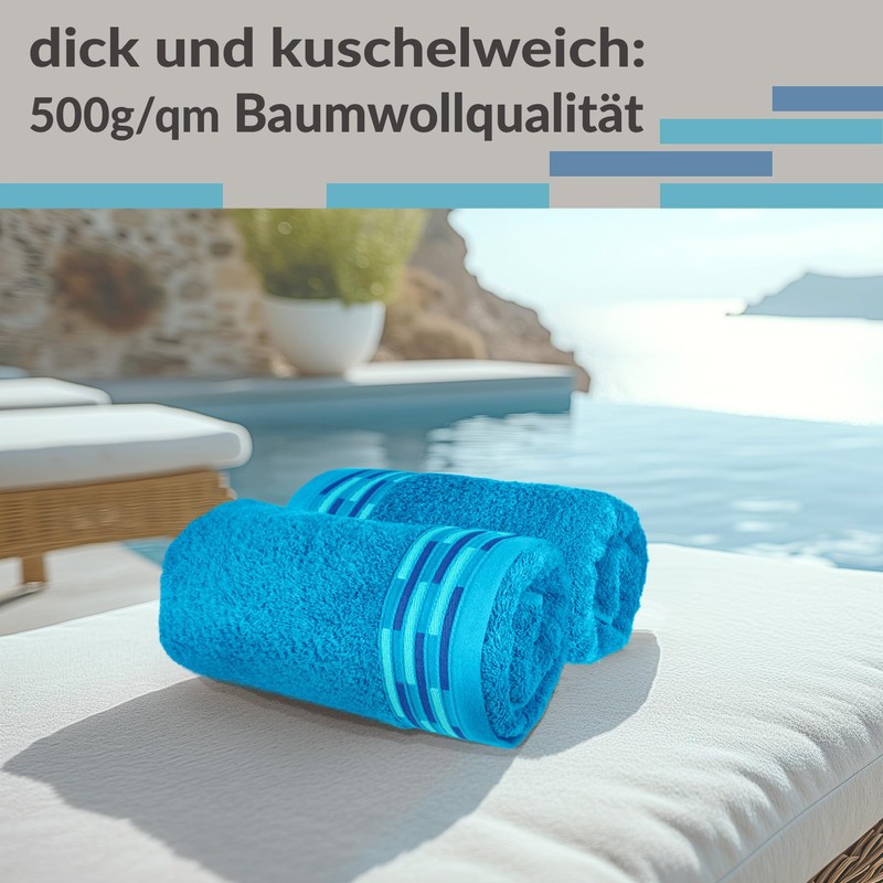 Lashuma Lugano Hand Towel Set, Blue, Aquamarine, Fluffy 100% Cotton