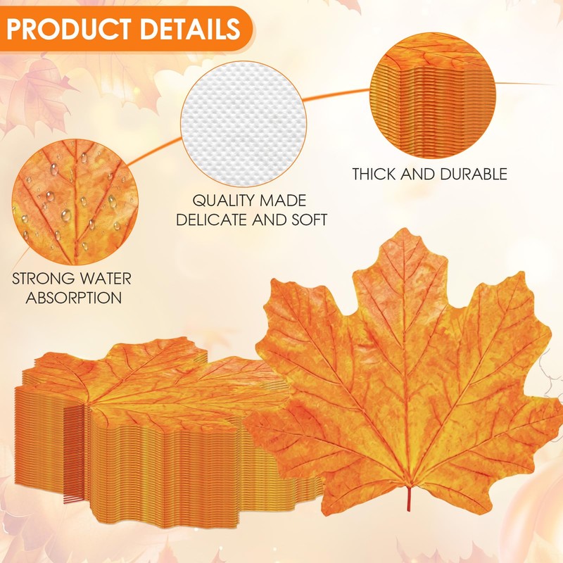 100Pcs Fall Leaf Luncheon Napkins Autumn Thanksgiving Maple Leaves Napkins