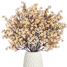 Uieke 6 Pcs Artificial Flowers Baby Breath Faux Champagne Artificial Gypsophila Bouquet Fake Silk Flowers Real Touch for Home Office Kitchen Wedding Wall DIY Room Farmhouse Décor