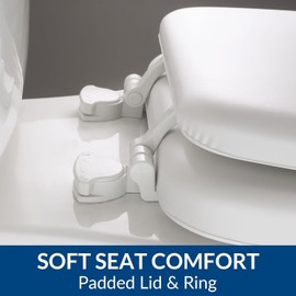 Plexon Padded Toilet Seat, Cushioned Soft Vinyl over Wood Core Seat, Secure Hinges, Easy To Clean, 1 Pack Round, White