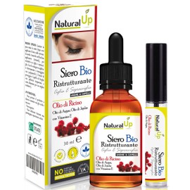Strengthening Lengthening Serum 30 ml, Castor Oil for Eyelashes and Eyebrows Enriched with Argan Oil, Jojoba Oil, Vitamin E, Organic and Natural, 100% Made in Italy