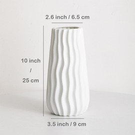White Ceramic Vase, Ribbed Flower Vase for Home Decor, Modern Decorative Chic Vase for Wedding Dinner Table Office Bedroom - 10 inch / 25 cm