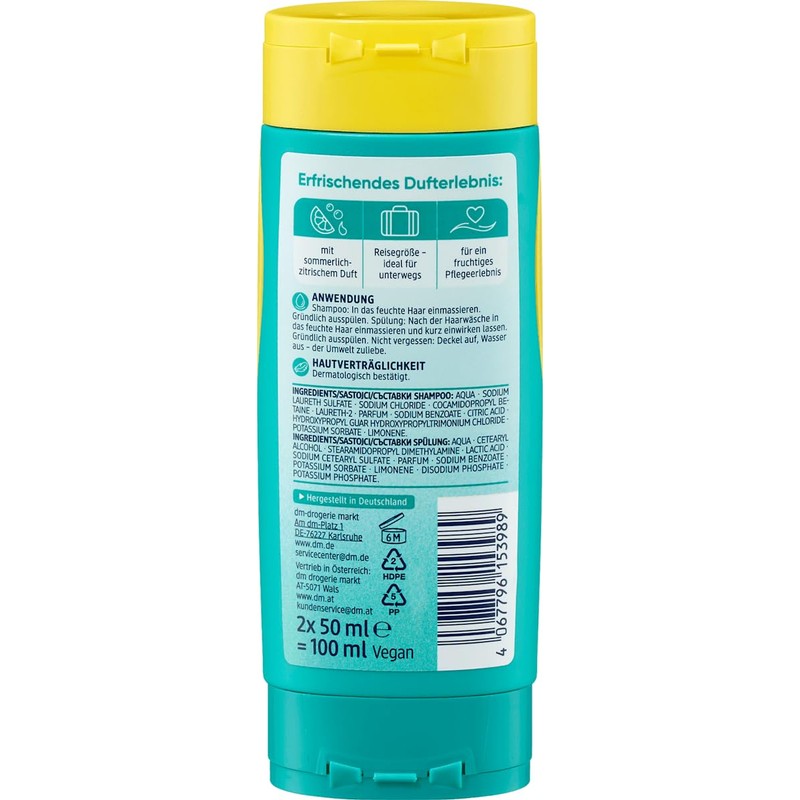 Balea 3er-Set LEMON SQEEZY Haarpflege: TWINPACK SHAMPOO & SPÜLUNG für