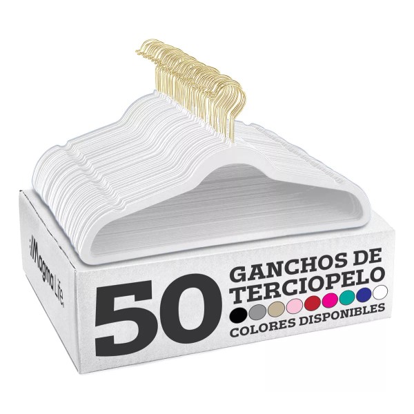 Magma Life Home 50 Ganchos Para Ropa Terciopelo Antideslizante Premium Color Blanco