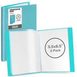 Dunwell Small Presentation Book 5.5x8.5 (2-Pack, Aqua), 24 Pockets Display 48 Half Size Pages, Plastic Binders with Sleeves, 5.5 x 8.5 Mini Booklets, Acid-Free Poly