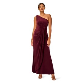 Adrianna Papell Women's ONE Shoulder Jersey Dress, Red Wine, 14