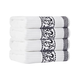 Superior Athens Cotton Bath Towel Set, Greek Key Floral Decor for Bathroom, Guest Bath, Spa, Resort, Home Essentials, Absorbent, Fluffy Medium Weight Towels, Includes; 4 Bath Towels, Black