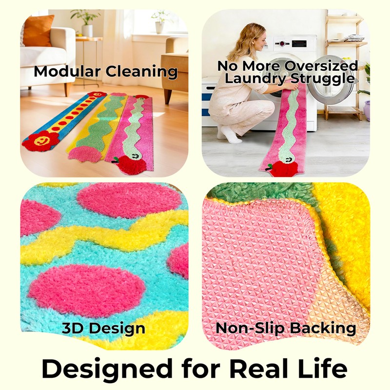 Modular Play Rug Set, 3-Piece Washable Area Rug, Soft Interactive
