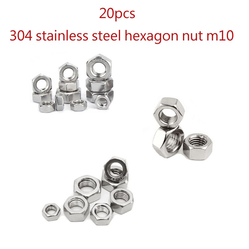 Smartsails (20Pcs) Hex Nut, M10-1.5 Stainless Steel 304 (18-8) Hex