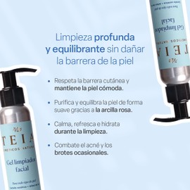 TEIA COSMETICOS Gel Limpiador Facial, Fórmula 99.48% Natural, con Centella Asiática y Árbol de Té, 110 mL