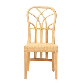 Baxton Studio Monaco Modern Bohemian Oak Brown Finished Mahogany Wood and Natural Rattan Dining Chair