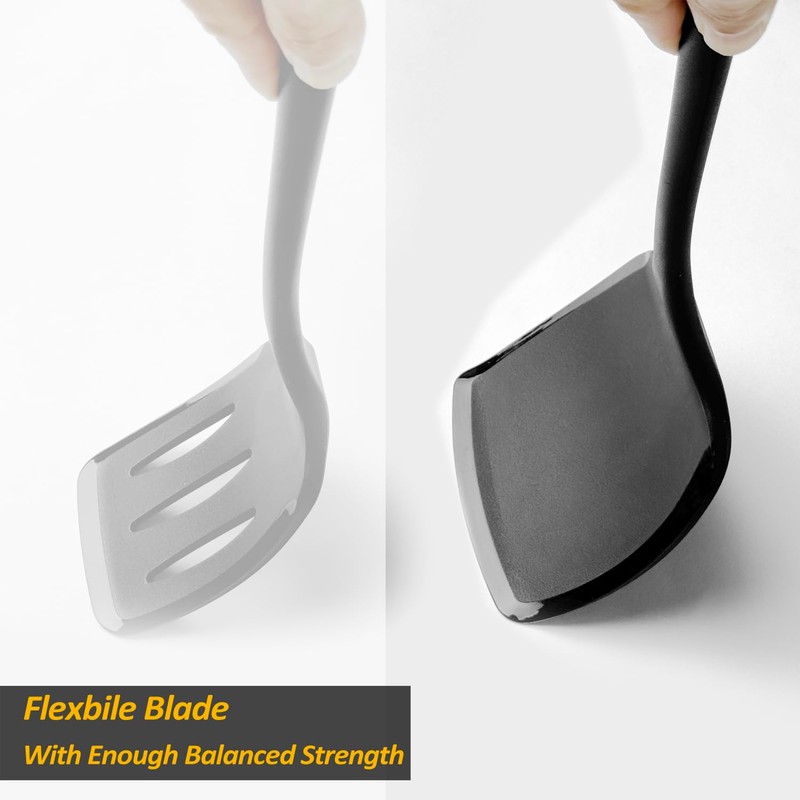Silicone Pancake Spatula Turner with Lengthened Handle& Seamless Design, Heat