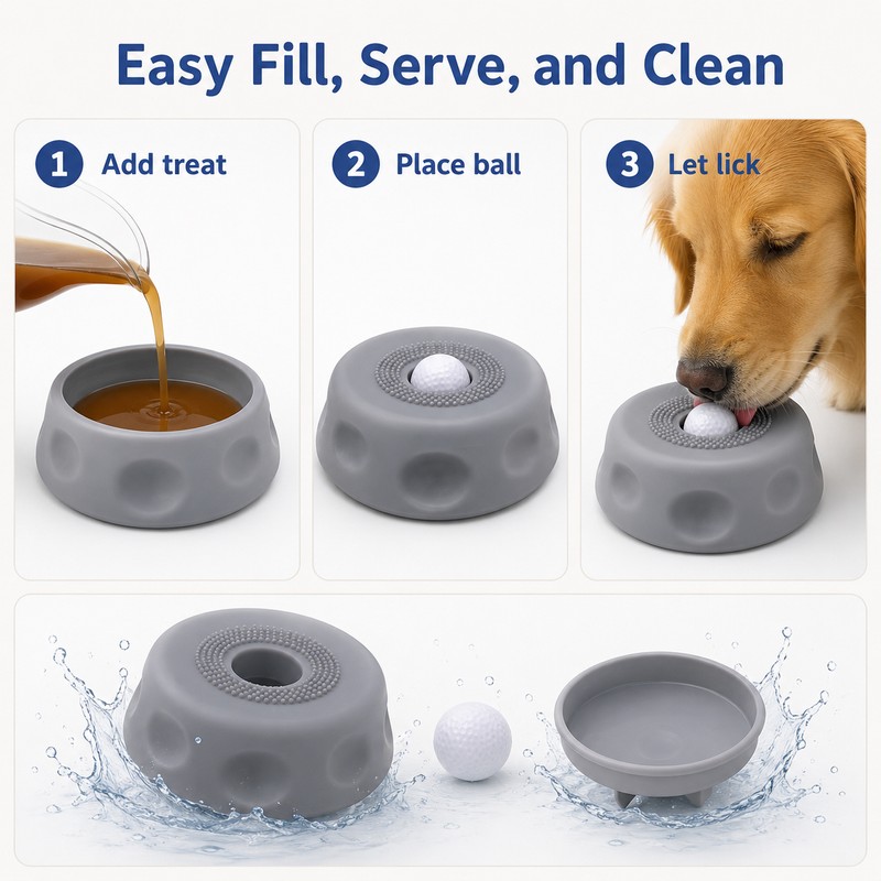 250ml Slow-Feeder Dog Lick Bowl with Rolling Ball – Anti-Slip