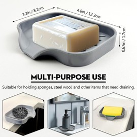 Grey Silicone Soap Dish – Sink Organizer with Drain Spout for Bathroom & Kitchen, Ideal for Dispensers, Cups, Scrubbers & Sponges on Countertops