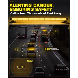 LRTER 42" Roof Top Strobe Light Bar Amber Light Bar, Emergency Warning Flashing Safety Beacon Double Side Traffic Advisor Lights Magnetic Base for Safety Vehicles Tow Trucks Pickup Snowplow, Amber