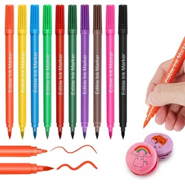 Rotuladores para colorear alimentos, 10 colores comestibles de doble cara con punta fina y gruesa, bolígrafos decorativos comestibles de grado alimenticio para decorar galletas, pasteles, fondant