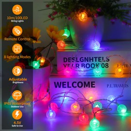Battery Powered Color Changing Lights - 2Pack Total 66Ft 200 LED Battery Colorful String Lights with Remote, 8 Modes, RGB Globe String Lights Outdoor Waterproof for Bedroom Christmas Indoor Decor
