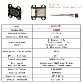 TECNOIOT 1 Pieza distance sensor module, distance sensor 2 m Tof200f VL53L0X, serial port UART/Modbus/I2C IIC