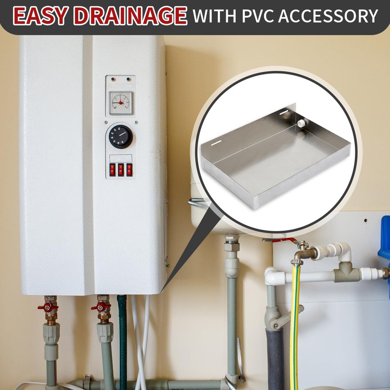 Blulu Water Heater Drain Pan Wall Mounted Tankless Stainless Steel