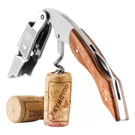 Sacacorchos profesional para vino con mango de acero inoxidable y palisandro, incluye cortador de cápsulas.