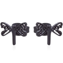 Cute Dragonfly Small Stud Earrings Stainless Steel Cartilage Tragus Piercing Studs Earring Minimalist Jewlery Birthday Gifts for Women Teen Girls Girlfriend (Black)