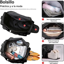 Bolsa Deportiva para el Gym, bolsa de viaje impermeable con compartimento para zapatos y bolsillo para ropa mojada, bolsa de deporte para viajes, entrenamiento, deporte