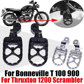 Generic Triumph Bonneville T100 T900 2001-2015, Thruxton 1200 2004-2015, Scrambler 2006-2015 Aluminum Front Motorcycle Footrests - Silver/Black