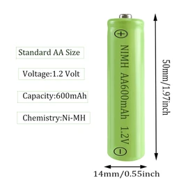 XFULL 12 Packs AA Ni-MH 600mAh Rechargeable Batteries 1.2v Doulbe A Size for Outdoor Solar Lights,TV Remotes,ElectronicToy