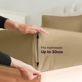 Single Fitted Bed Sheet - Hotel Luxury Single Fitted Sheet - Fits Mattress Up to 30cm 12" - 90cm x 190cm x 30cm 12" - Extra Soft & Comfy - Wrinkle Free & Breathable - Fitted Bottom Sheet Only (Beige)