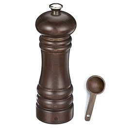 Zassenhaus Berlin Dark Stained Wood Pepper Mill Gift Set, Refillable Grinder, 7.1 Inches - With Wooden Spice Scoop