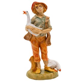 VILLAGE GIFT IMPORTERS Nativity Villager Carrying a Goose | 4" Tall Figurine for Bethlehem Manger Scene | Indoor Table Top Statue for Christmas Holiday Creche | Made in Italy