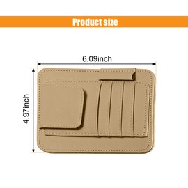 Leather Car Sun Visor Organizer Clip, Universal Car Truck Visor Document Holder with Sunglasses Clip, Auto Visor Pocket Storage for Bill Card Registration/Driving License Pen (Beige)