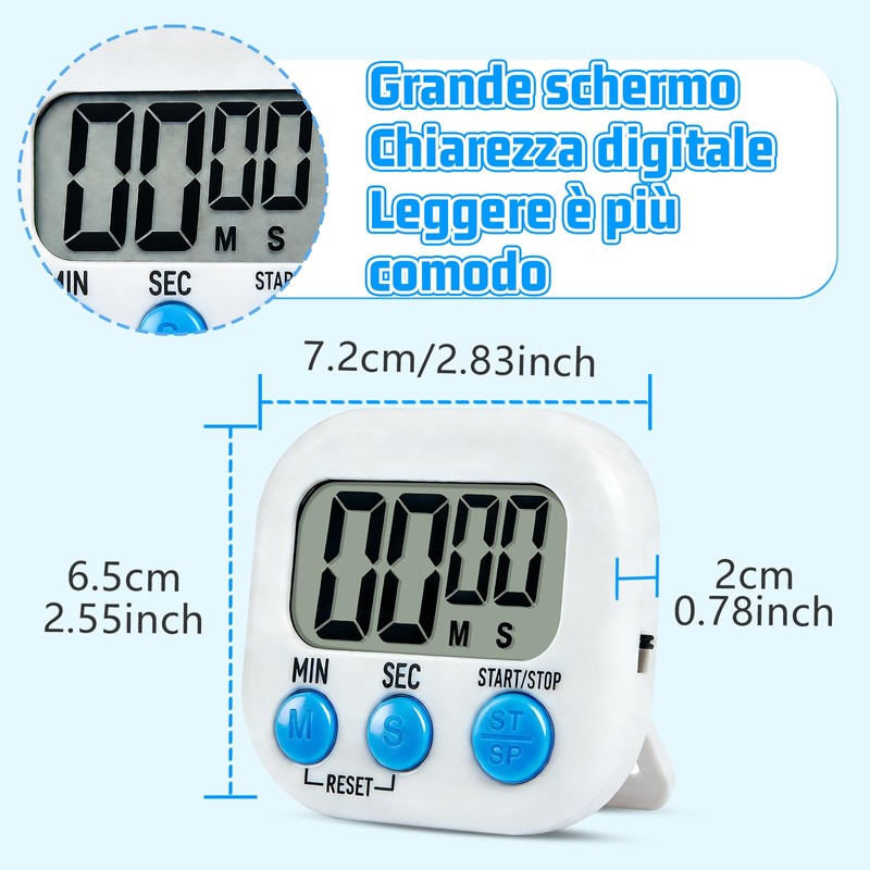 3 Pezzi Timer da Cucina Digitale con 3 Colori, Timer