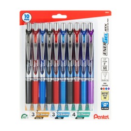 EnerGel Sampler, Needle Tip, Tip sizes 0.3mm, 0.5mm and 0.7mm included, Assorted Ink Colors, Pack of 10 Pens