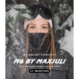 MAXJULI Ski Goggles Men Women,OTG Snow Goggles with Magnetic Interchangeable Anti-fog HD Lens UV Protection M6(White Frame/Clear Lens)