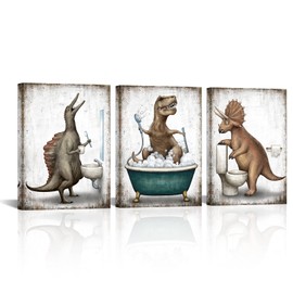 Derkymo Dinosaur Canvas Wall Art Educational Gift Home Decorations Gift Idea for Nursery and Bathroom Modern Gallery Wrapped Wall Art Prints Teen Room Decor Stretched and Framed Ready to Hang