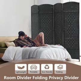 4 Panel Room Divider Folding Privacy Divider 6 Ft Indoor Wall Divider Portable Partition Wood Screen, Black