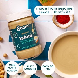 Soom Foods Ground Premium Sesame Tahini Paste 16oz (2 Pack) | Silky Smooth Texture in Hummus, Dips, Dressings | Vegan, Nut-Free, Gluten-Free, Dairy-Free, Paleo, Keto