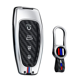 ontto luminous car key cover fit for Hyundai Ioniq 5 Staria Tucson Palisade Nexo Santa Cruze Fe Kona Sonata 2020-2024 Metal Smart Shell case key holder keyring keychain Accessories 4 buttons Silver