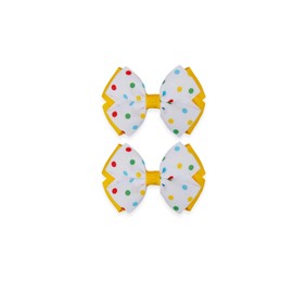 MeiMei Multicolor Spot Dot Yellow Circle Children 3.25 inch Hair Bow Barrettes, Alligator Hair Clips, Handmade Girl Women Hair Accessories, Matching Costumes, 2 Pieces (Spot 1, Double BTF25, Clips)