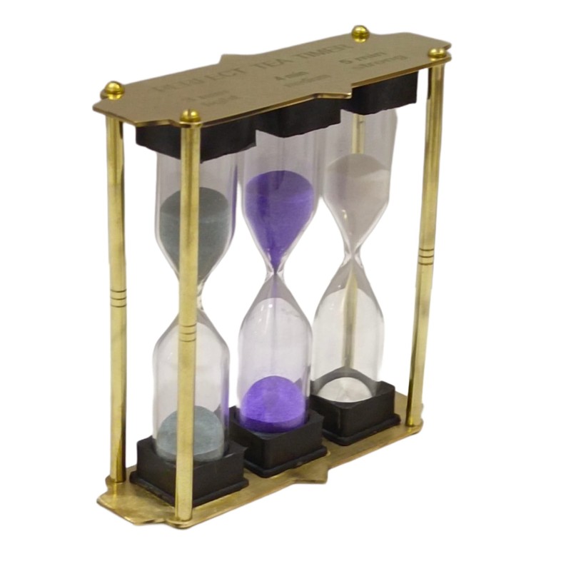 Tea Timer 3-4-5 Minute Sand Brass Frame Hourglass Timer Small