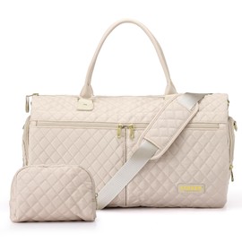 STOVER Convertible Garment Duffel Bag for Travel - Carry On Garment Bags with Toiletry Bag Large Weekender Bag for Women (Cream)