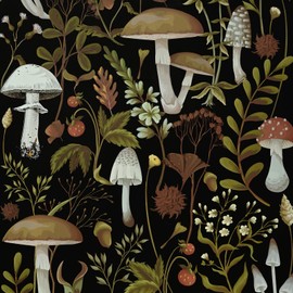WENMER Floral Wallpaper Peel and Stick Wallpaper Boho Mushroom Wallpaper Mushroom Contact Paper Vinyl Removable Self-Adhesive Stick on Wallpaper for Bathroom Bedroom 17.3” x 394”