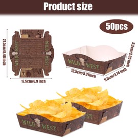 50 Pzs Bandejas de Comida del Lejano Oeste, Bandejas Papel Desechables para Aperitivos de Fiesta Vaqueros para Fiestas Cumpleaños del Lejano Oeste Barbacoas Picnics y Eventos