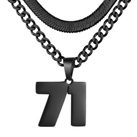 KLIFOWDY Number Necklace, Layered Necklace for Men, Jersey Number Necklace for Boy Athlete, 18+20 In Black Chain for Men With Number 71 Pendant, Basketball Football Baseball Number Necklaces for Boys