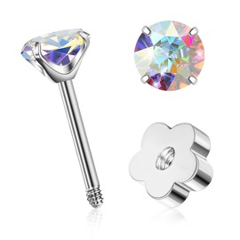 Tiny Zircon Flat Screw Back Stud Earrings, WGXIA Flower Screw Back Stud Earrings for Women Cubic Zirconia Hypoallergenic Studs Cartilage Earring Men Jewelry Gifts for Girls Birthday Anniversary