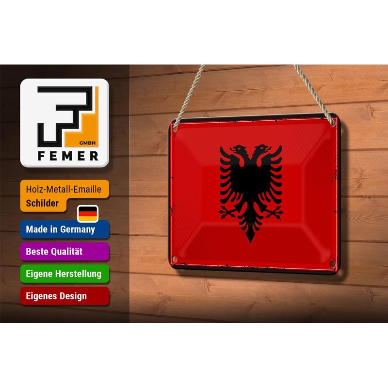 Tin Sign Albania Flag 18 x 12 cm Retro Flag