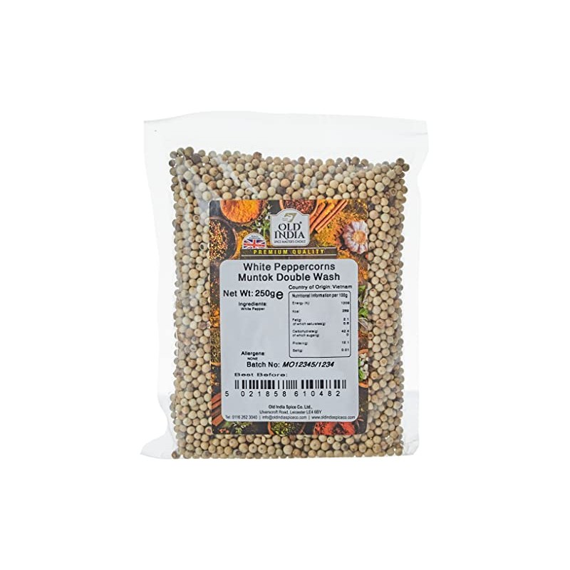 Old India White Peppercorns Muntok Double Wash 250g